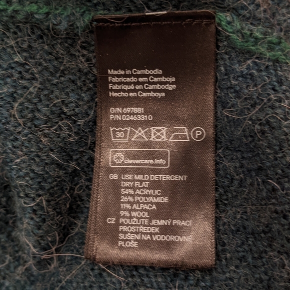 H&M Alpaca Wool Blend Green Blue Relaxed Batwing Sleeve Sweater Size XS/S/M - Picture 9 of 9